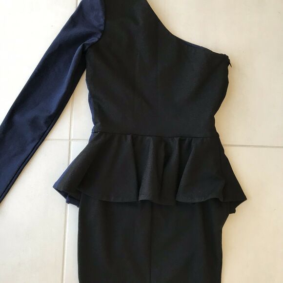 Torn by Ronny Kobo Dress Bodycon Peplum One Shoulder Color Block - Picture 10 of 12